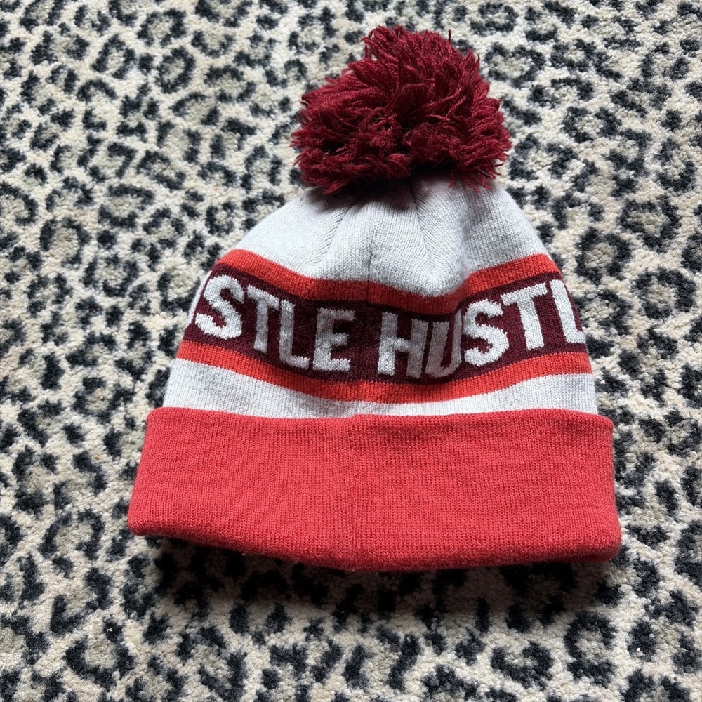 Camp Gladiator Hustle Embroidered Beanie Hat Red Maroon Orange One Size - Picture 4 of 5